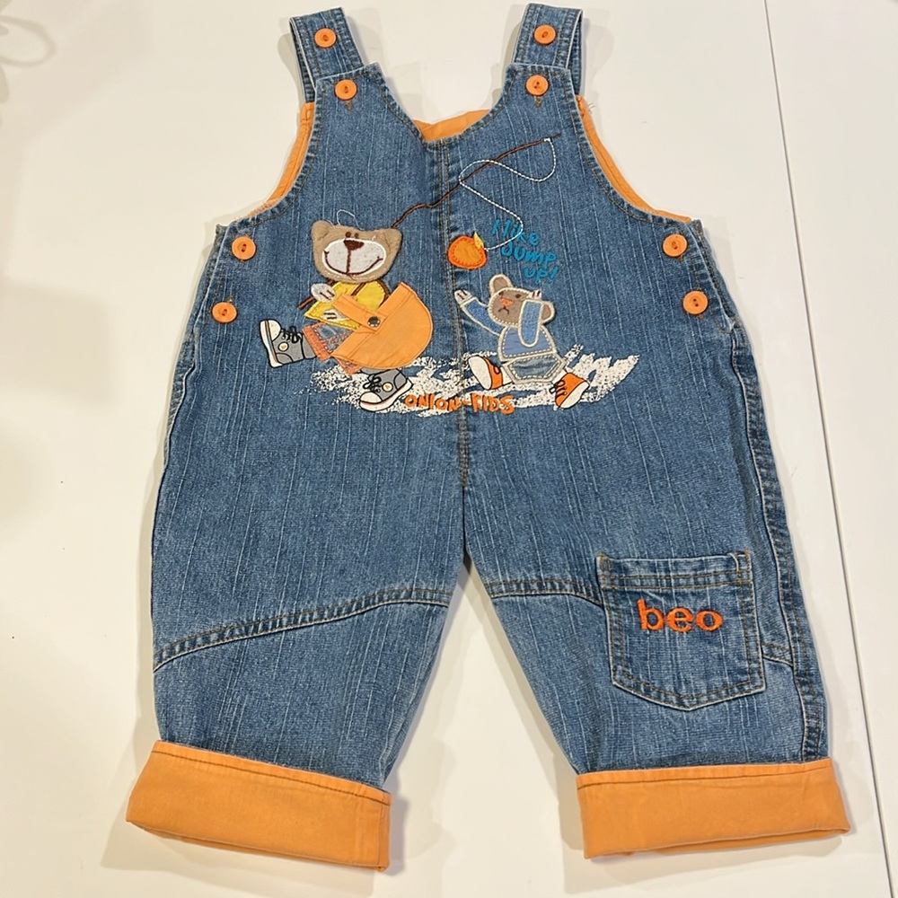 Beo- Vintage, Onion Kids,‎ denim orange accent overalls